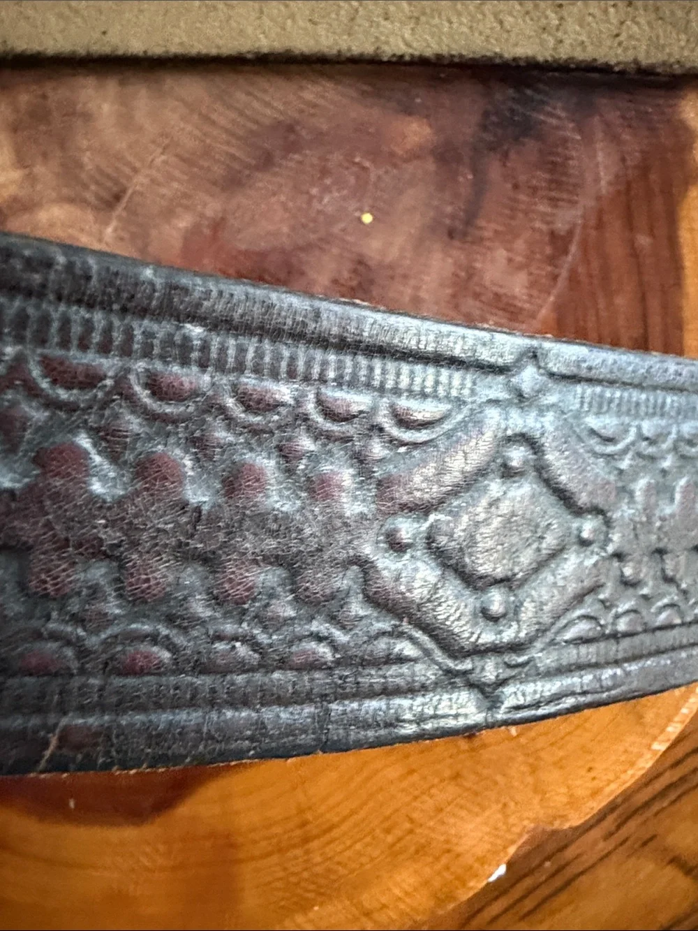 Embossed Leather Men's Belt in Distressed Brown